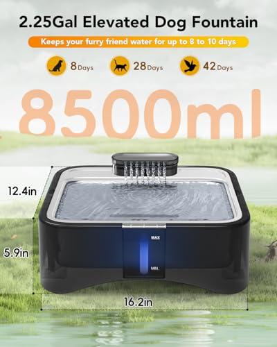 UPSKY 2.25Gal Elevated Dog Water Fountain, 4 Heights Adjustable Pet Fountain for All Dog Sizes, 304 Stainless Steel Tray I...