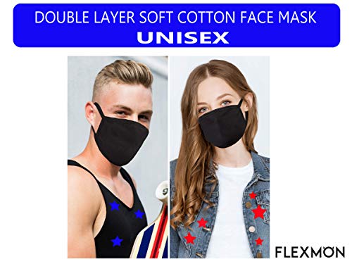 FLEXMON Cotton Face Mask Premium Reusable, Washable, Black Color, Fully Machine Washable, Adult, Men, Women, Unisex
