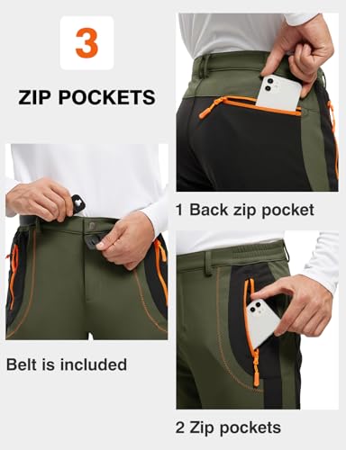 TBMPOY Men's Snow Ski Hiking Pants Waterproof Winter Fleece Lined Pants Camping Skiing Ice Fishing Pants with Belt