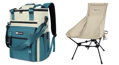 ayamaya Ultralight Chair + Backpack Cooler, High Back Aluminum Widen Frame Structure Folding Chair wigh Side Pocket, Blue ...