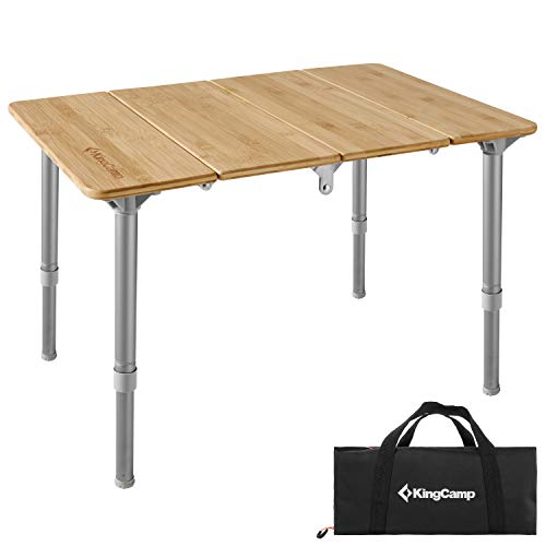 KingCamp Bamboo Adjustable, Anti-UV Portable Folding Table, Picnic, Camping, Three Heights,2-6 People, 23.6x15.7x10.6/15.7...