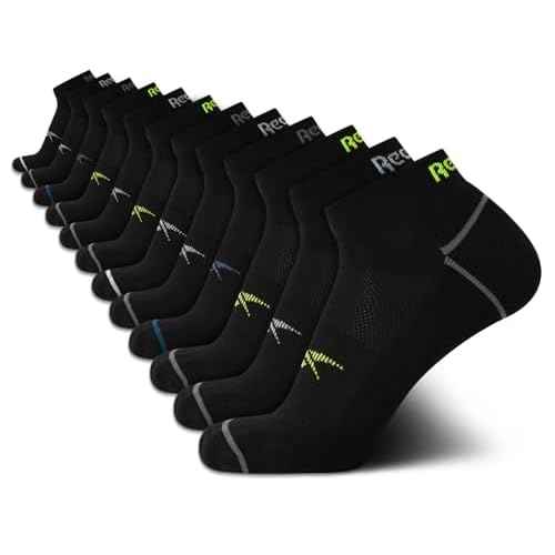 Reebok Mens Quarter Socks - 12 Pack Performance Stretch Moisture Wicking Athletic Running Ankle Socks for Men
