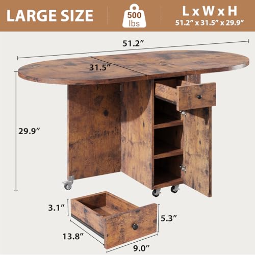 Jocoevol Folding Dining Table for 4 Kitchen Dining Room DinnerTable with Storage Drawer Space Saving Oval Foldable Drop Le...