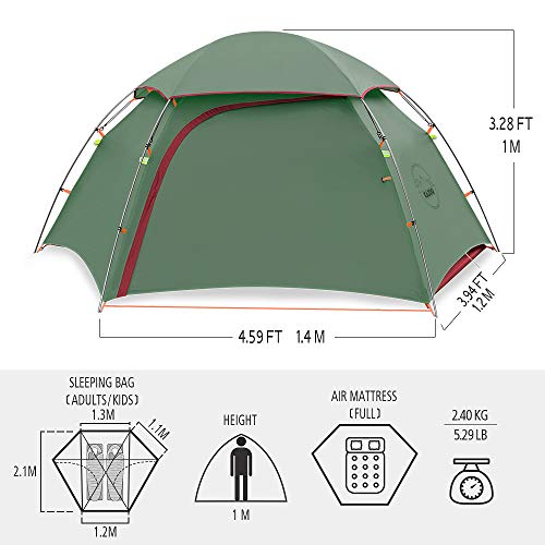 KAZOO Waterproof Backpacking Tent Ultralight 1/2 Person Lightweight Camping Tents 1/2 People Hiking Tents Aluminum Frame D...