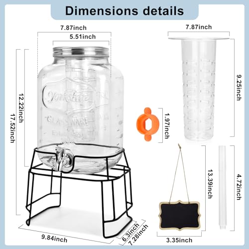 2 Gallon Glass Drink Dispensers For Parties,Beverage Dispensers With Stand And 100% Leakproof Stainless Steel Spigot.Glass...