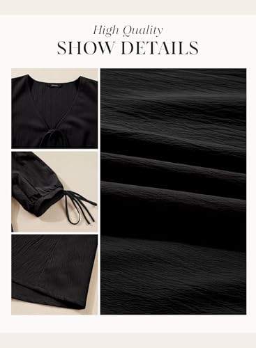 Dokotoo Summer Dresses for Women 2026 Casual V Neck Bow Tie Short Sleeve Empire Waist A-Line Mini Dress