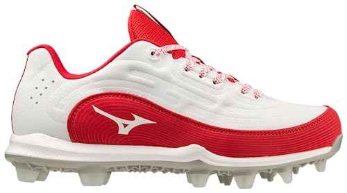 Mizuno Women's Finch Elite 6 Low TPU Softball Cleat, White/Red, 9
