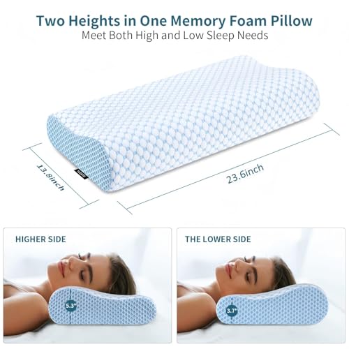 Cervical Pillow for Neck Pain Relief, Contour Memory Foam Pillows for Sleeping, Odorless Ergonomic Pillow Adjustable Ortho...