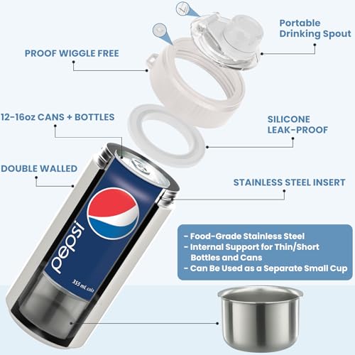 JoyYum Universal Can Cooler, Fits All - For Regular 12 & 16 oz or Slim-Size Bottles - 48-Hour Fizz Retention - 24-Hour Ice...