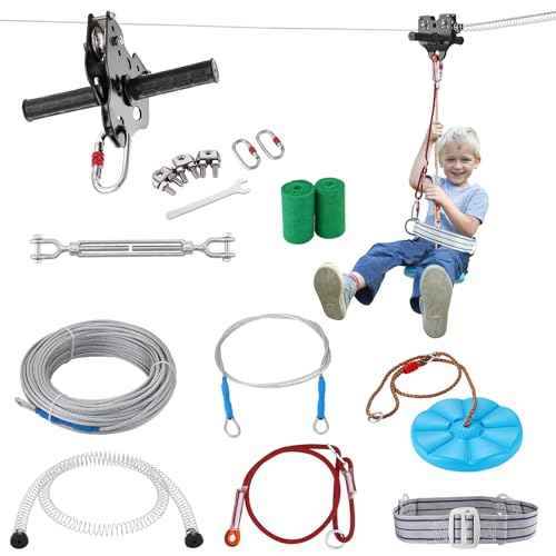 VEVOR Zip line Kits for Backyard£¬80ft Zip line Kit for Kids and Adult Up to 330 lb, Included Swing Seat, Ziplines Brake, and Steel Trolley, Outdoor Playground Equipment