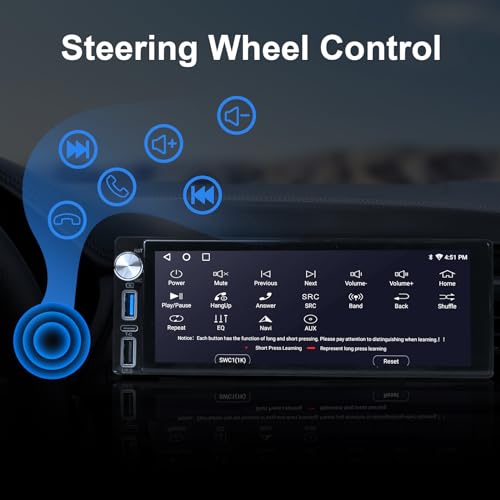 Single Din Touch Screen Radio - Car Stereo with Carplay & Android Auto 10 inch Adjustable Touchscreen Head Unit GPS Naviga...