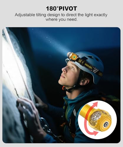 Spriak High Lumens LED Rechargeable Headlamp for Adults - Hard Hat Light Running Head Lamp with Red Light, Magnet, 180° Ti...