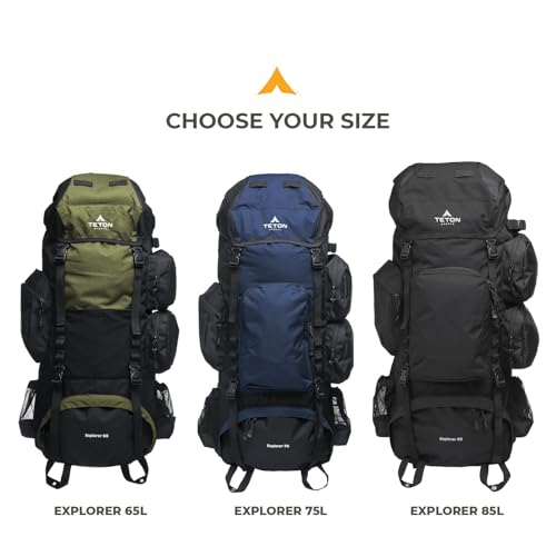 Teton 85L Explorer Internal Frame Backpack for Hiking, Camping, Backpacking, Rain Cover Included, Black