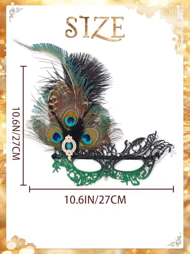 Campsis Rhinestone Masquerade Mask, Green Masquerade Ball Mask, Feather Party Masks for Women