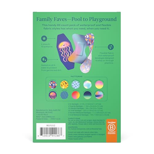 Welly Bandage Family Pack | Adhesive Flexible Fabric & Waterproof Bandages | Assorted Shapes and Patterns for Minor Cuts, ...
