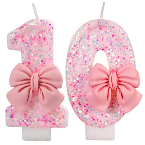 IQMLQV Pink 10 Candle,10 Bow Candles,10 Candles for Birthday Cakes,Pink Bow Birthday Candle 10 Decoration for Party Supplies
