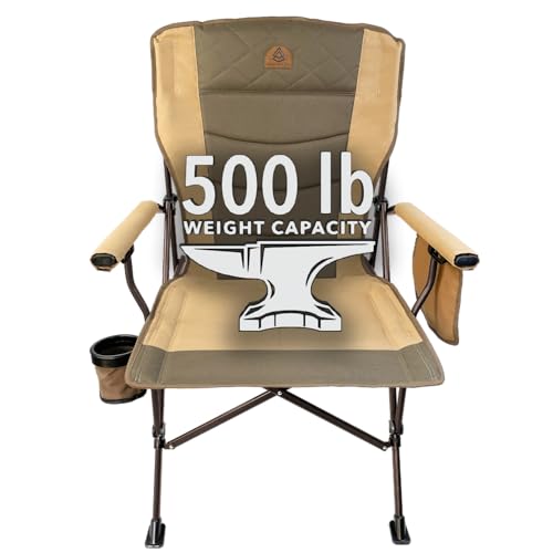 Black Sierra Oversize Camping Chair for Adults Supports 500 lbs, XL Heavy Duty Hard Arm Folding Chair, Steel Frame Durable...
