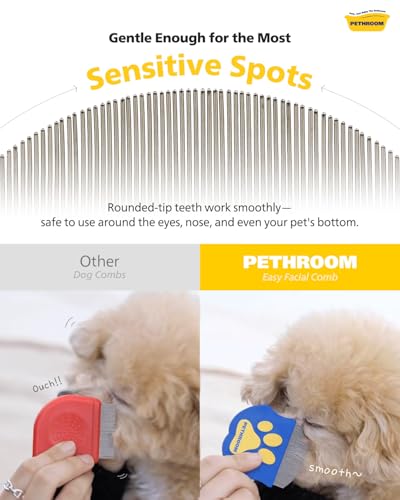 [PETHROOM] Professional Eye Comb for Pets | Stainless Steel Tear Stain Remover for Cats & Dogs | Gentle Round-Head Groomin...