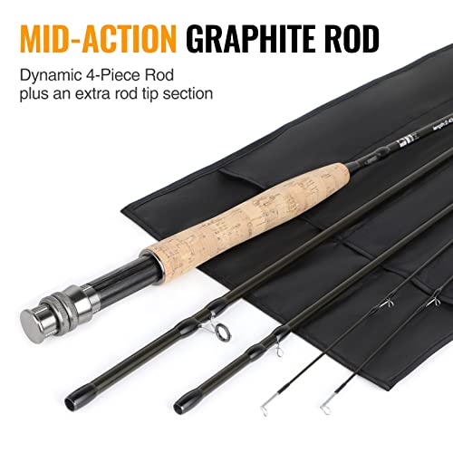 TOPFORT Fly Fishing Rod and Reel Combo Starter Kit, 4 Piece Lightweight Ultra-Portable Graphite Fly Rod Complete Starter P...