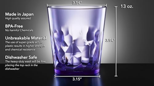 SCANDINOVIA - 13oz Unbreakable Premium Drinking Glasses Set of 6 - Made in Japan - Super Grade Acrylic Plastic - Perfect f...