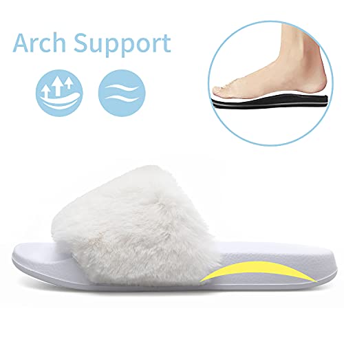 Spesoul Womens Fuzzy Slides Open Toe Furry Slide Slippers Indoor Outdoor Slides Sandals Casual Flat Fluffy House Slippers