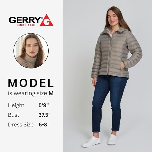 Gerry Packable Puffer Jacket Womens with Hood - Warm Lightweight Travel Full Zip Quilted Womens Puffy Coat for Winter