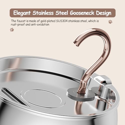 Cat Water Fountain Stainless Steel -2.5L/84oz Gooseneck Kitty Cat Fountain for Drinking Spout - Pet Water Fountain for Cat...