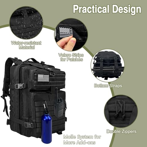 WOLT Military Tactical Backpack for Men 45L Molle Backpack 3 Day Assault Pack Bug Out Bag, Heavy Duty Rucksack for Hiking ...