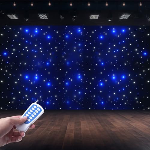 20 x 10ft LED Stage Backdrop, White and Blue Star Curtain Backdrop Light with DMX512 Controller & Remote Control Foldable ...