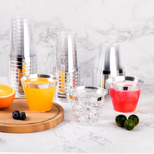 Goodluck 50PCS 9oz Plastic Cups for Party, Disposable Silver Plastic Cups, Cocktail Glasses for Wedding Thanksgiving, Chri...