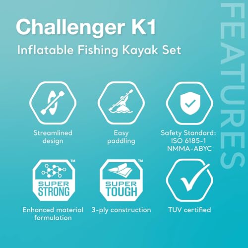 Intex Challenger K1 1 Person Durable Vinyl Streamline Sporty Kayak with Inflatable Seat and Backrest, Oar, Pump, Carrying ...