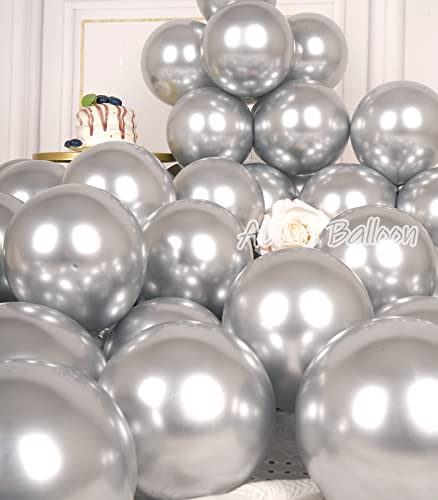 AULE Metallic Silver Balloons 5 inch 50 Pcs Silver Latex Balloons Chrome Helium Shiny Thicken Balloon Perfect Party Decora...