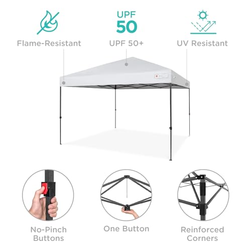 Best Choice Products 12x12ft 1-Person Setup Pop Up Canopy Tent Instant Portable Shelter w/ 1-Button Push, Case, 4 Weight B...