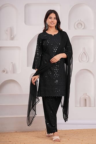 LONIX Women’s Chikankari Kurta Set – 100% Cotton Embroidered Indian Dress for Wedding, Festival & Parties
