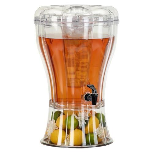 Buddeez Clear Drink 3.5 Gallon Plastic Beverage, Comes with Stand, Spigot, Ice Cone, Large Punch Dispenser for Parties