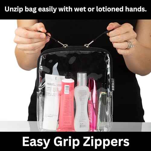 BORSALI TSA Approved Toiletry Bag - Clear Quart Size for 3-1-1 Carry On Travel - Makeup Organizer Cosmetic Pouch with Zipper - Travel Accessories - 2 Pack