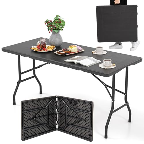 Tangkula 5FT Folding Table, Indoor Outdoor Foldable Plastic Table with HDPE Tabletop, Sturdy Metal Fame, Carrying Handle, ...