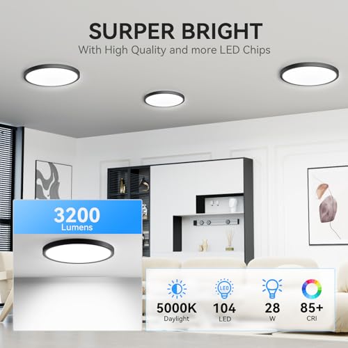 WKONCLDY 6Pack 3200lm LED Flush Mount Ceiling Light, Super Slim 12 inch LED Ceiling Light, 5000K LED Ceiling Light for Bed...