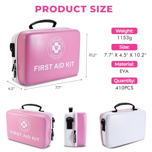 Large First Aid Kit - 410 Piece Dual-Color Emergency Kit with Hard Shell,Professional Survival Kit for Home, Car, Travel, ...