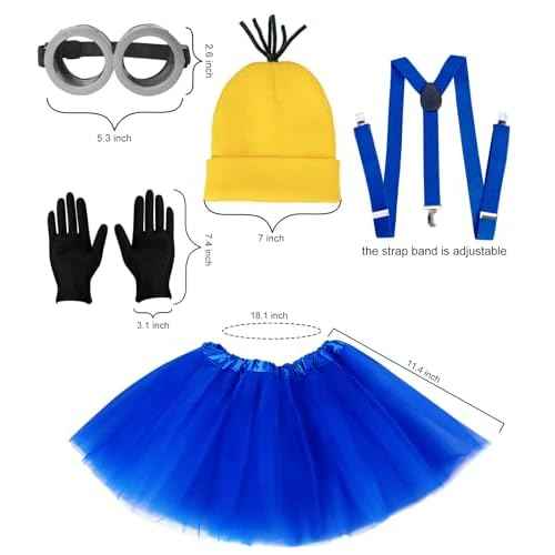 5 PCS Halloween Costume for Kids Girls,Goggles/Beanie/Tutu Skirt/Suspenders/Gloves Halloween Costume Accessories