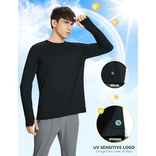 baleaf Men's Long Sleeve Running Shirts Sun Protection UV UPF 50+ T Shirts Workout Athletic Gym Quick Dry Zip Pocket