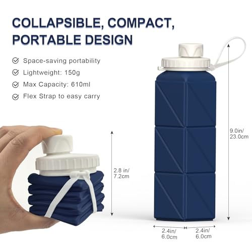 BEAUTAIL Collapsible Water Bottles 20.6oz 2 Pack, Silicone Foldable Portable Travel Water Bottle, BPA-free, Reusable Leakp...