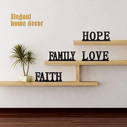 4 Pieces Love Faith Hope Family Wood Word Sign Black Wooden Cutout Letter Table Decor Rustic Letter Tabletop Decoration Fr...