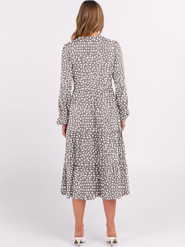 ANRABESS Women's Long Lantern Sleeve Floral Midi Dresses 2026 Spring V Neck Casual Flowy A-line Tiered Boho Vacation Dress