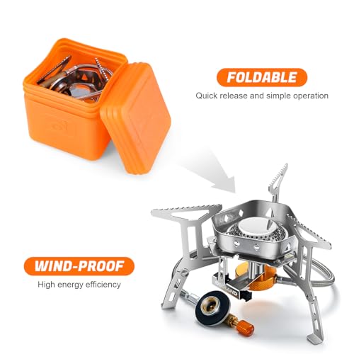 Odoland 3500W/6800W Windproof Camp Stove Camping Gas Stove with Fuel Canister Adapter, Piezo Ignition, Carry Case, Portabl...