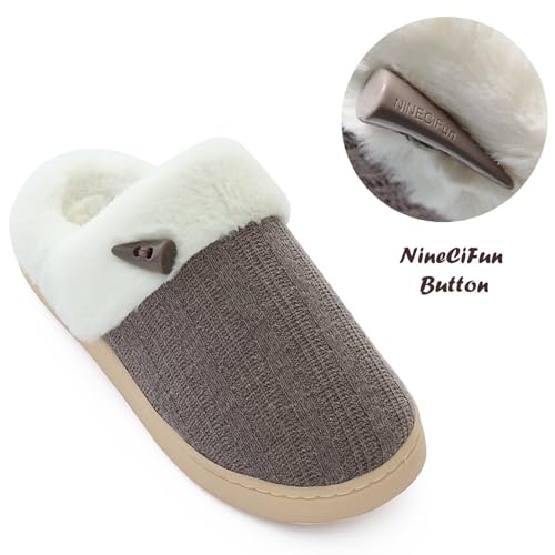 NineCiFun Women's Slip on Fuzzy Slippers Memory Foam House Slippers Outdoor Indoor Warm Plush Bedroom Shoes Scuff with Fau...