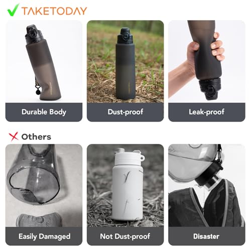 TakeToday Collapsible Water Bottles 32oz, Foldable Travel Water Bottle, BPA Free, Silicone Water Bottle Leakproof for Hiki...