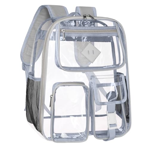 Clear Backpack Heavy Duty Large PVC Transparent See Through Backpacks Work Travel Stadium Approved Festival Backpack (Grey)