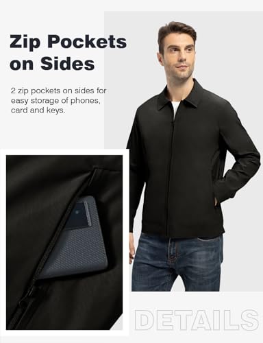 TBMPOY Mens Lightweight Jackets Light Windbreaker Full Zip Casual Work Jacket Golf Business Fall Track Coat with Pockets