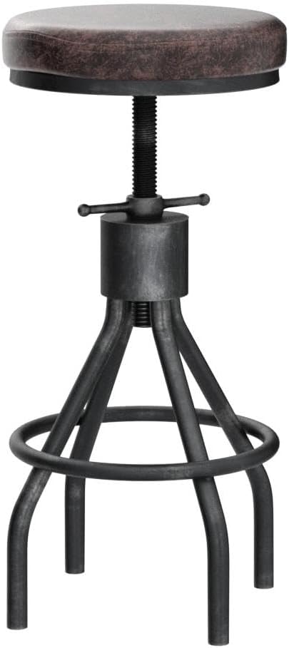 BOKKOLIK Industrial Bar Stools Swivel Pu Seat Vintage Kitchen Island Counter Stool 23-33inch Height Adjustable Rustic Shop Chair (Set of 2)